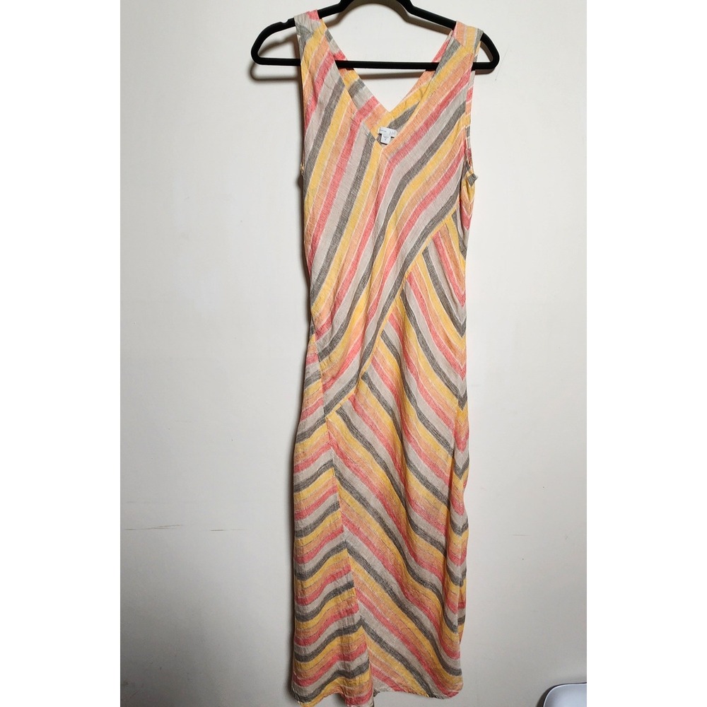 J. Jill Love Linen Rainbow Bias Striped Maxi Dress‎ Med V-Neck Sleeveless Lined